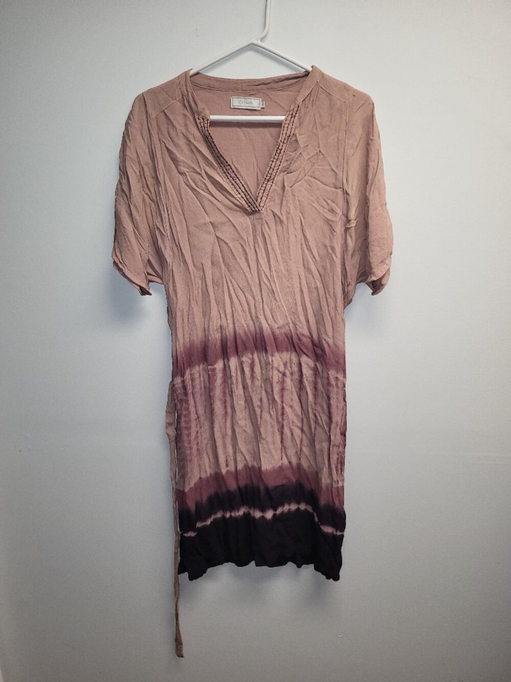 Cream Nikki Tunic Size 38 Taupe Mauve Black Ombre Tie Side Boho